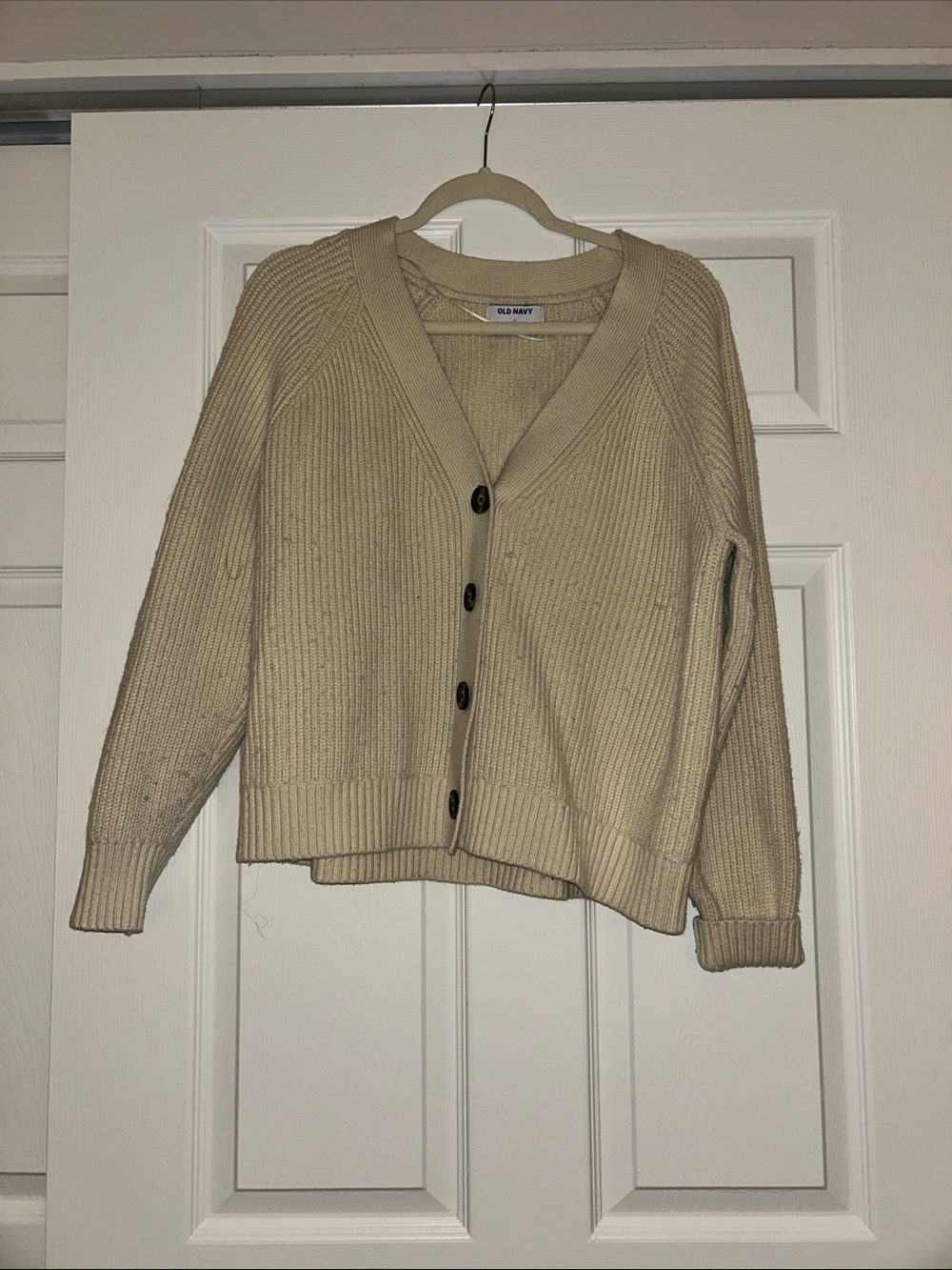 Old Navy Cream Ribbed Button Cardigan